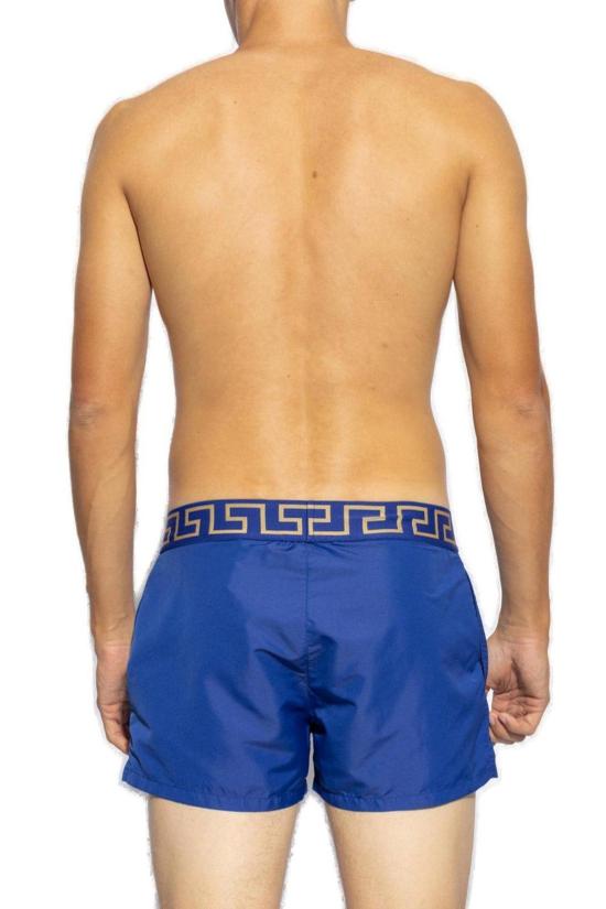  베르사체 스윔팬츠 그레카 보더 엘라스틱 허리밴드 수영 반바지 (블루) - VERSACE