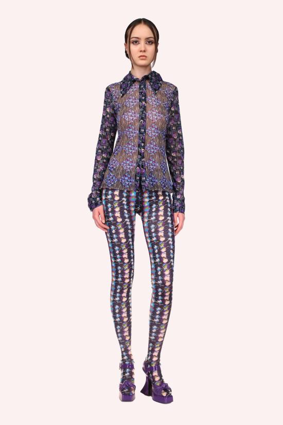  안나 수이 스트레이트 팬츠 안나수이 플로럴 스트라이프 타이츠 터쿼이즈 멀티 - ANNA SUI