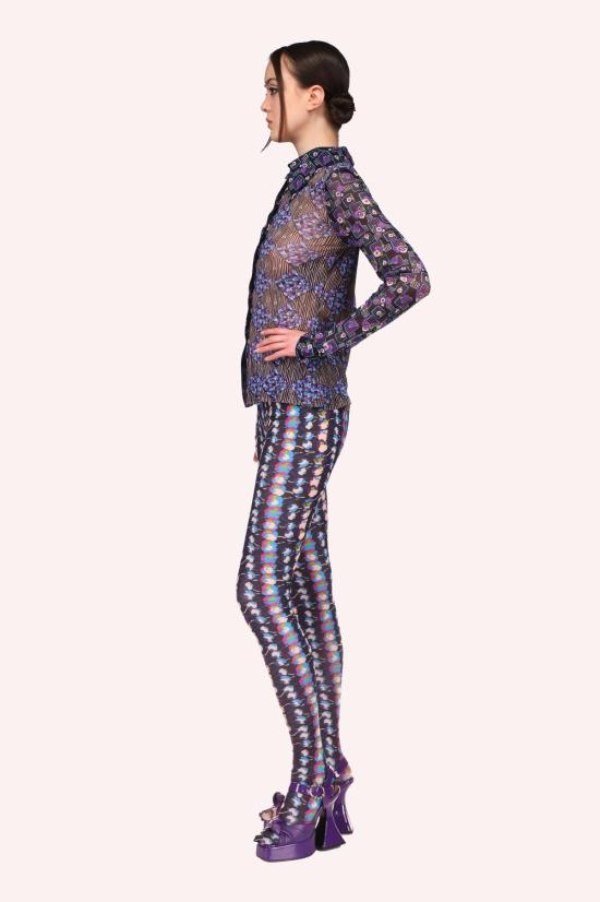  안나 수이 스트레이트 팬츠 안나수이 플로럴 스트라이프 타이츠 터쿼이즈 멀티 - ANNA SUI