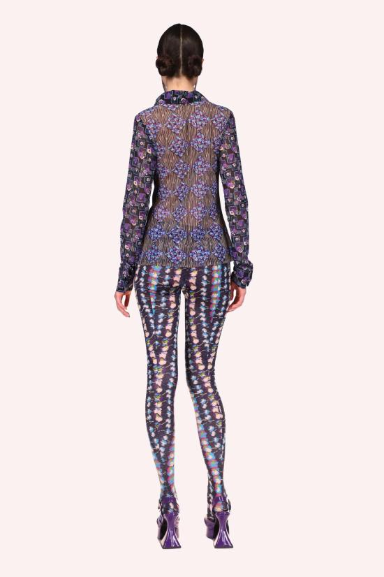  안나 수이 스트레이트 팬츠 안나수이 플로럴 스트라이프 타이츠 터쿼이즈 멀티 - ANNA SUI