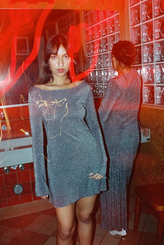  질 로드리게즈 숏 원피스 길 로드리게즈 쉬머 니트 일렉트라 드레스 에스프레소