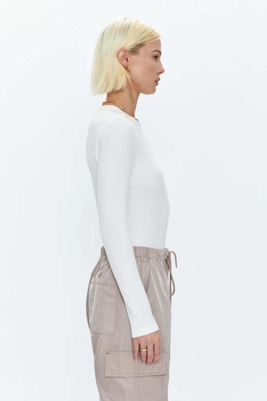  피스톨라 바디수트 티셔츠 베일리 롱 슬리브 크루넥 끈 팬티 바디수트 르 블랑 - PISTOLA