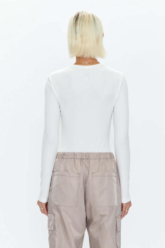  피스톨라 바디수트 티셔츠 베일리 롱 슬리브 크루넥 끈 팬티 바디수트 르 블랑 - PISTOLA