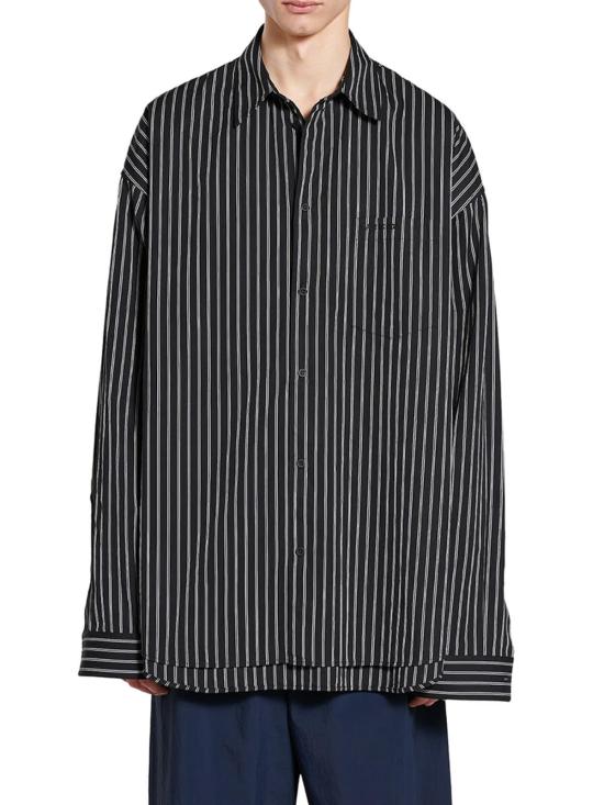  발렌시아가 긴팔 셔츠 자수 포플린 오버사이즈  블랙 화이트 - BALENCIAGA