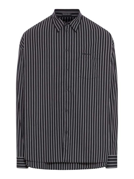  발렌시아가 긴팔 셔츠 자수 포플린 오버사이즈  블랙 화이트