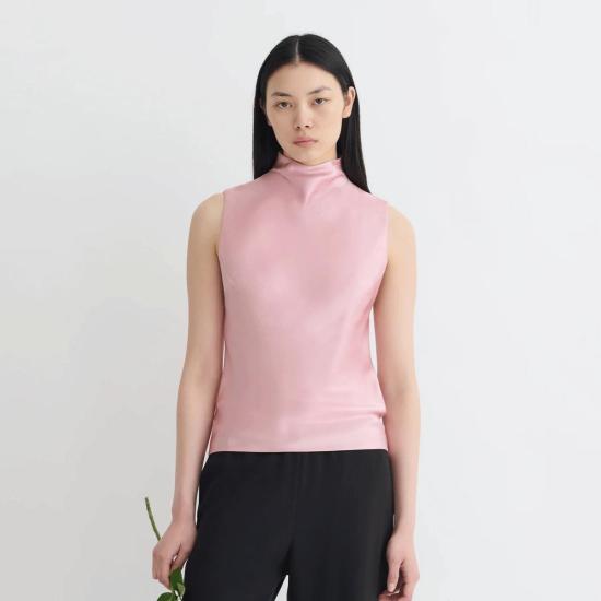  나누슈카 블라우스 콜슨 슬립 새틴 터틀넥 탑 핑크