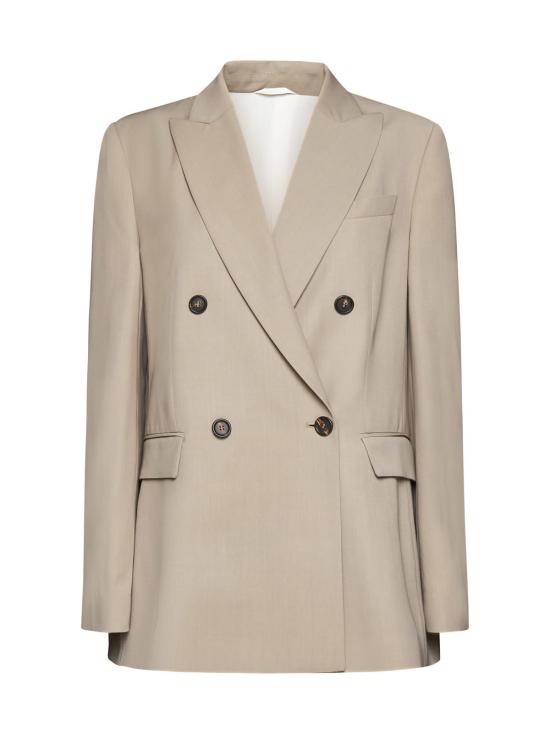  브루넬로 쿠치넬리 수트 자켓 더블 브레스트 테일러드 블레이저 다크 베이지
