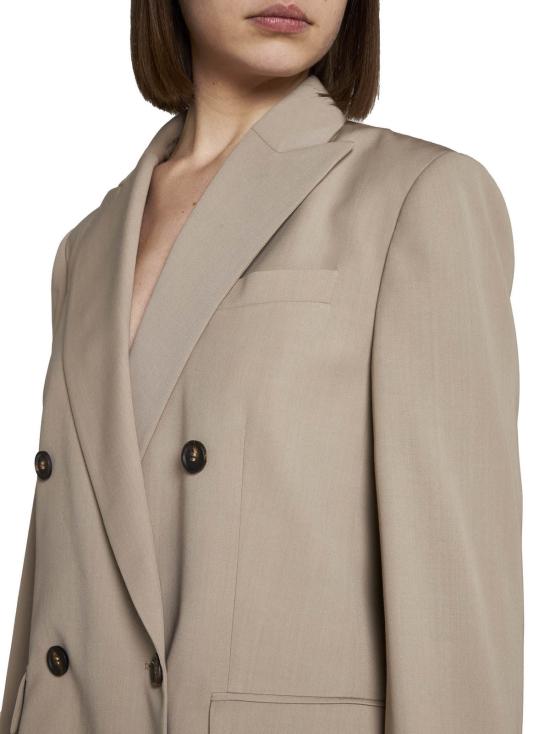  브루넬로 쿠치넬리 수트 자켓 더블 브레스트 테일러드 블레이저 다크 베이지 - BRUNELLO CUCINELLI