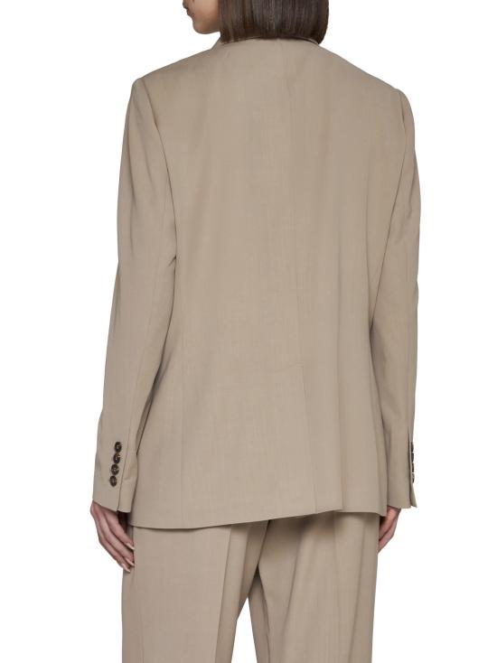  브루넬로 쿠치넬리 수트 자켓 더블 브레스트 테일러드 블레이저 다크 베이지 - BRUNELLO CUCINELLI