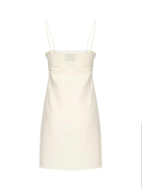  미우미우 숏 원피스 플레임드 캔버스 소재에 자수 장식이 있는 아이보리 색상 숏 드레스 - MIU MIU