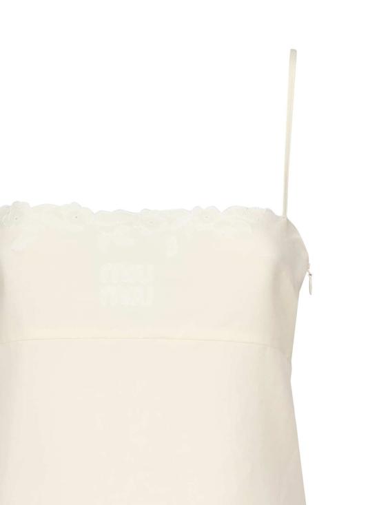  미우미우 숏 원피스 플레임드 캔버스 소재에 자수 장식이 있는 아이보리 색상 숏 드레스 - MIU MIU