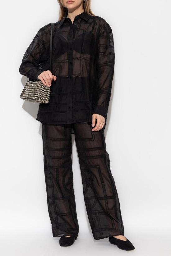  토템 스트레이트 팬츠 로고 와이드 레그 팬츠 블랙 - TOTEME