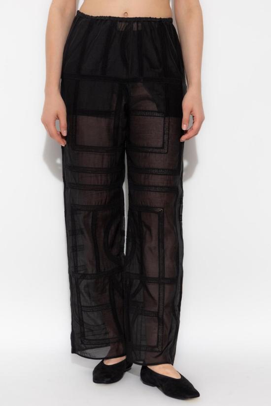  토템 스트레이트 팬츠 로고 와이드 레그 팬츠 블랙 - TOTEME