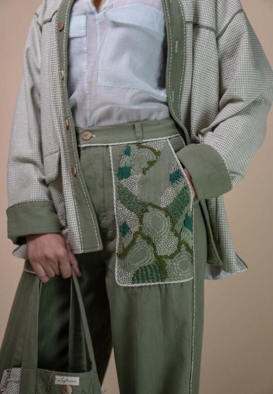  이키비 스트레이트 팬츠 메도우즈 유니섹스 패치 포켓 팬츠 그린 - IKKIVI