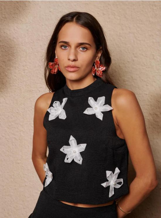  시스터 제인 민소매 티셔츠 글로우 플로라 크롭탑 블랙