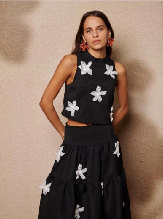  시스터 제인 민소매 티셔츠 글로우 플로라 크롭탑 블랙 - SISTER JANE