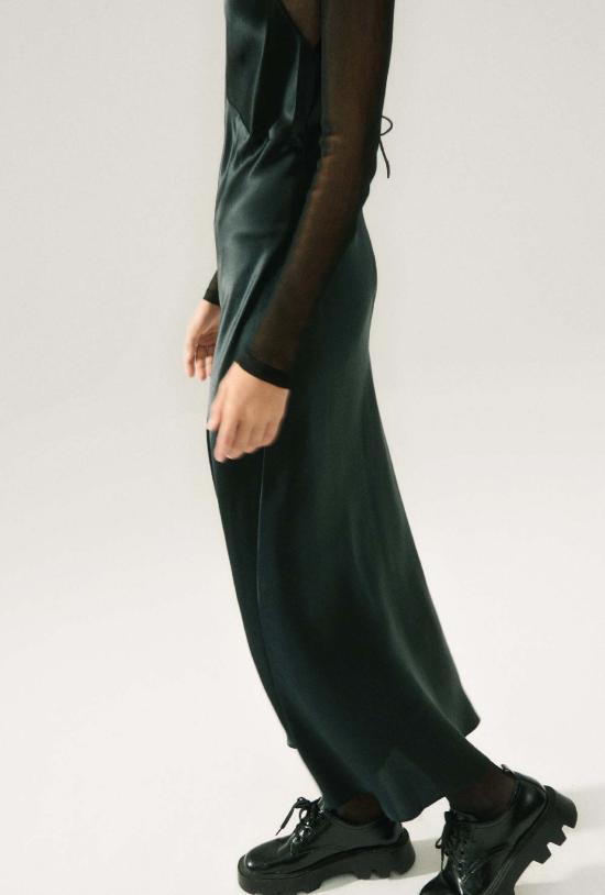  실크 런드리 롱 원피스 데코 룰로 드레스 블랙 - SILK LAUNDRY