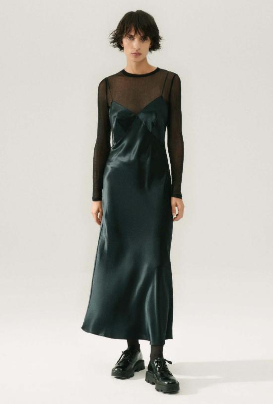  실크 런드리 롱 원피스 데코 룰로 드레스 블랙 - SILK LAUNDRY