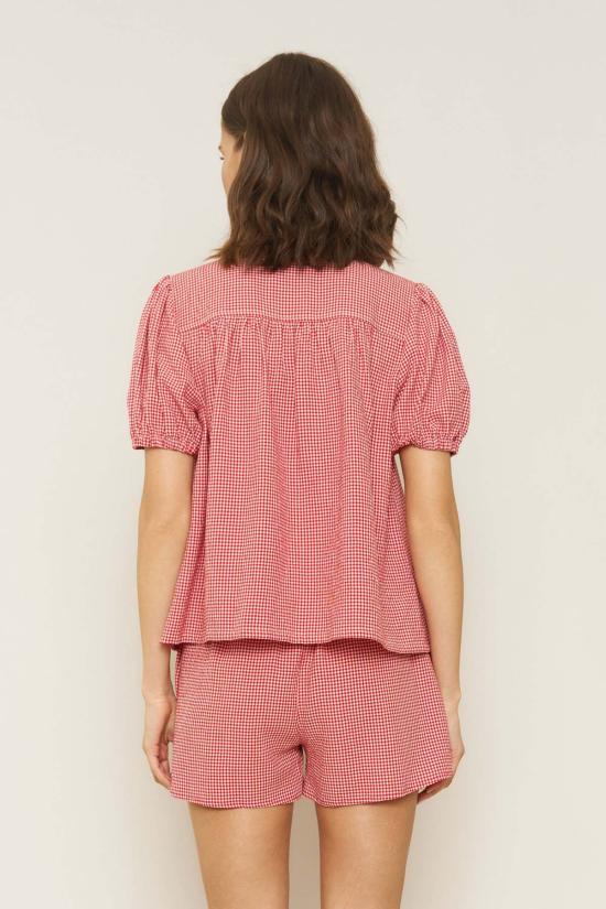  Whimsy + Row 반팔 티셔츠 윔지 + 로우 버디 탑 레드 깅엄 - OTHER BRANDS