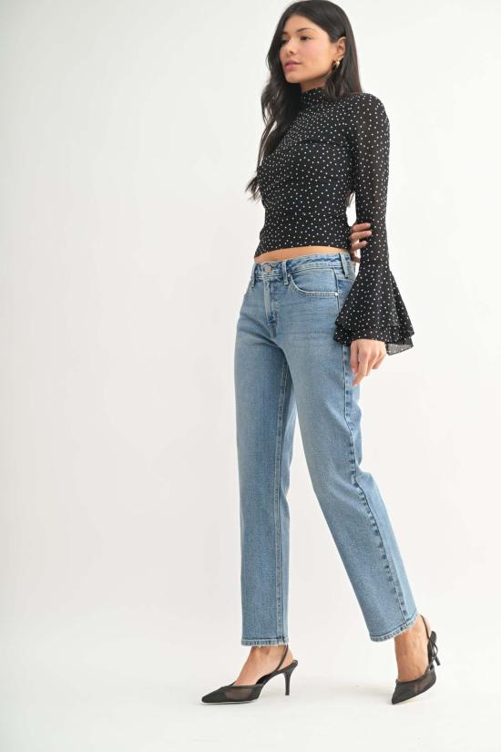  저스트 블랙 데님 데님 팬츠 미드라이즈 스트레이트 진 라이트 데님 - JUST BLACK DENIM