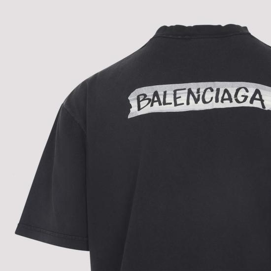  발렌시아가 반팔 티셔츠 미디엄 핏 티셔츠, 워싱 처리된 블랙 - BALENCIAGA