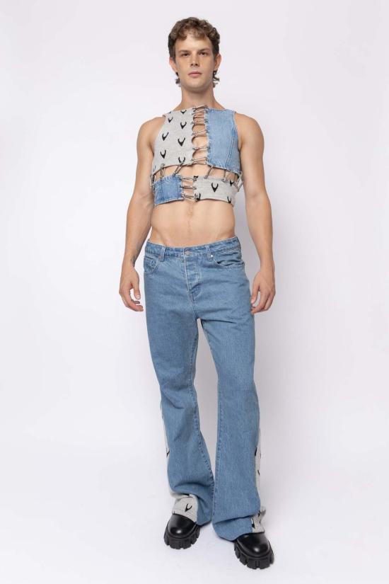  팡 뉴욕 데님 팬츠 팡 자카드 니트/데님 믹스 미디어 팡 진 데님/그레이 - FANG NYC