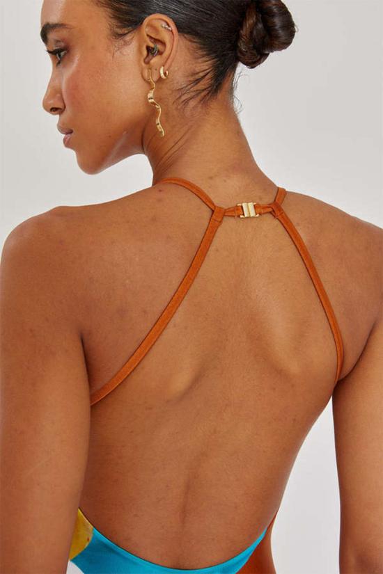  솔리드 앤 스트라이프 원피스 수영복 단색 및 줄무늬 코라 바텀 오렌지 나무 프린트 - SOLID AND STRIPED