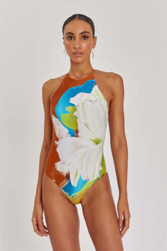  솔리드 앤 스트라이프 원피스 수영복 단색 및 줄무늬 코라 바텀 오렌지 나무 프린트 - SOLID AND STRIPED