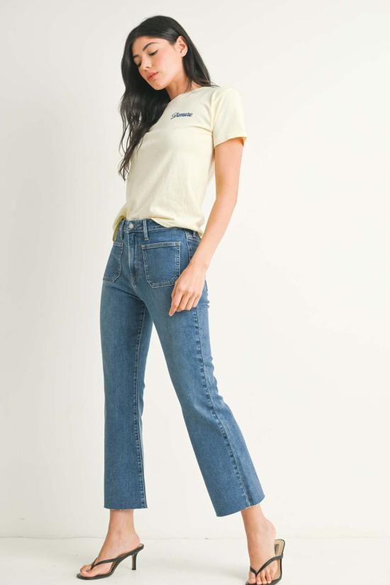  저스트 블랙 데님 데님 팬츠 패치 포켓 크롭 플레어 미디엄 데님 - JUST BLACK DENIM