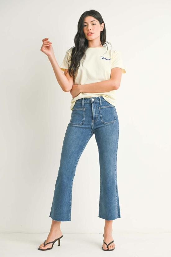  저스트 블랙 데님 데님 팬츠 패치 포켓 크롭 플레어 미디엄 데님 - JUST BLACK DENIM