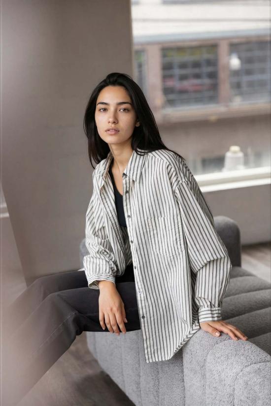  It Is Well L.A. 셔츠 잇이즈웰 L.A. 오버사이즈 스트라이프 버튼다운 셔츠 - IT IS WELL L.A.