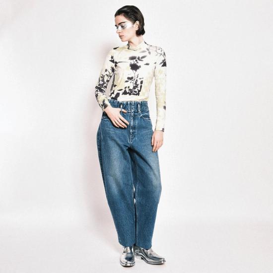  타나카 데님 팬츠 테이퍼드 진 팬츠 미드 블루