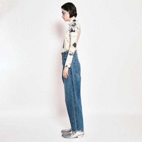  타나카 데님 팬츠 테이퍼드 진 팬츠 미드 블루 - TANAKA