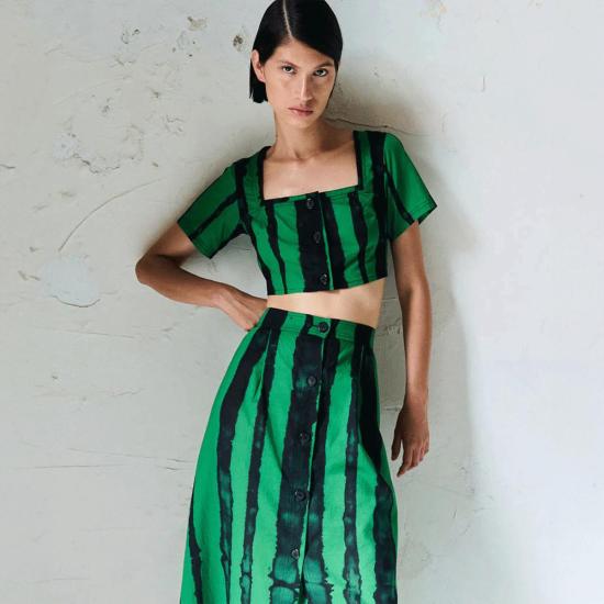  모즈 모즈 민소매 티셔츠 Mozh Mozh Jun 탑 그린 스트라이프 - MOZH MOZH