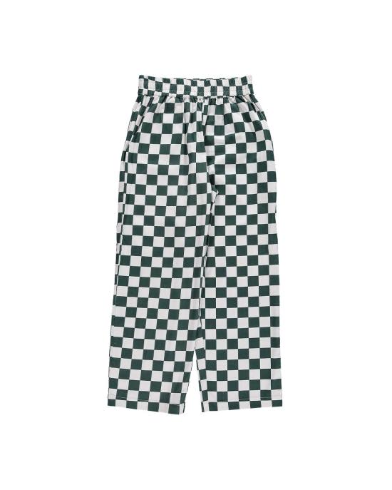 DUSHYANT. 스트레이트 팬츠 두샨트. 핸드 프린트 시마 팬츠 그린/화이트 체스판 무늬