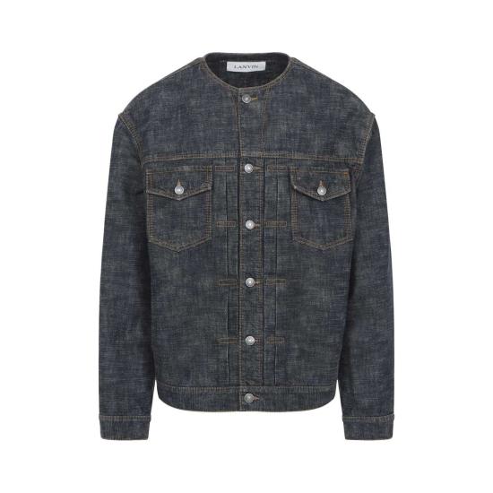  랑방 데님 자켓 칼라리스 재킷 네이비 블루 - LANVIN