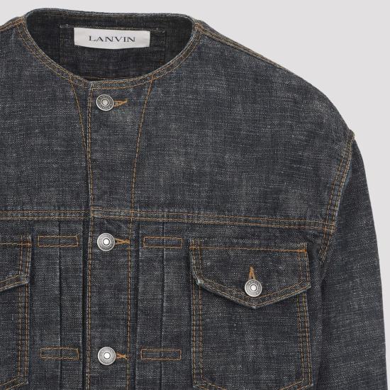  랑방 데님 자켓 칼라리스 재킷 네이비 블루 - LANVIN
