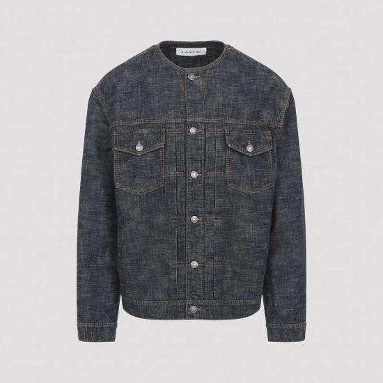  랑방 데님 자켓 칼라리스 재킷 네이비 블루 - LANVIN