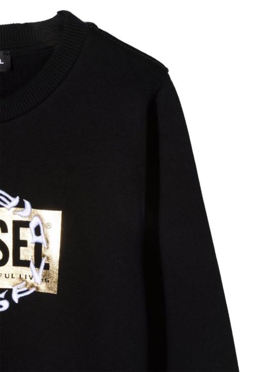  [키즈] 디젤 풀오버 로고가 있는 아동용 블랙 스웨트셔츠 - DIESEL