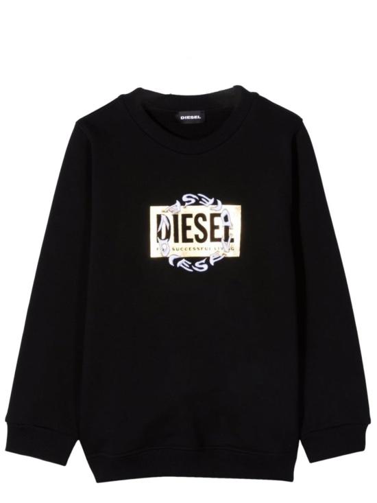  [키즈] 디젤 풀오버 로고가 있는 아동용 블랙 스웨트셔츠 - DIESEL
