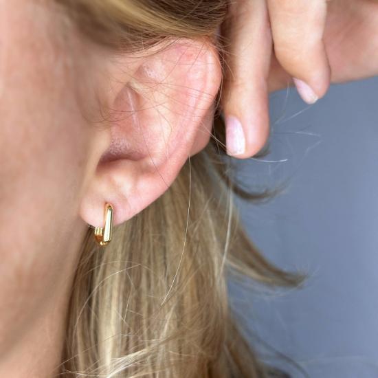  골드파이 이어링 골드 피 18k 골드 필드 직사각형 후프 귀걸이: 10mm 귀걸이 - GOLDFI