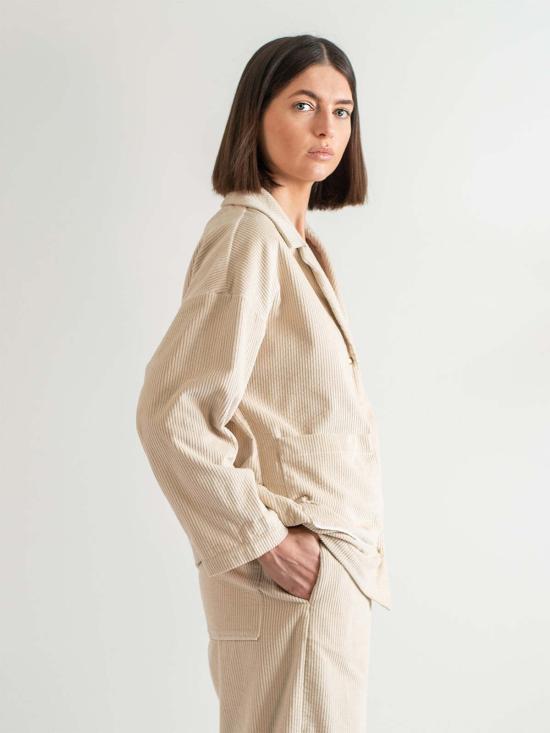  에블린 자켓 A B E L I N E 벨벳 코듀로이 스냅 버튼 앞면 작업용 잠옷 재킷 아이보리 - A B E L I N E