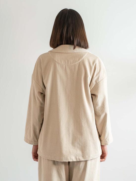  에블린 자켓 A B E L I N E 벨벳 코듀로이 스냅 버튼 앞면 작업용 잠옷 재킷 아이보리 - A B E L I N E