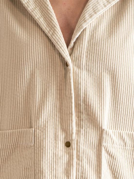  에블린 자켓 A B E L I N E 벨벳 코듀로이 스냅 버튼 앞면 작업용 잠옷 재킷 아이보리 - A B E L I N E