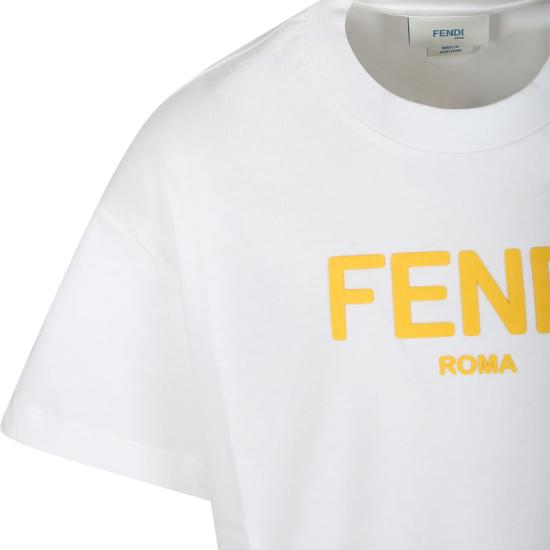  [키즈] 펜디 티셔츠 아동용 티셔츠 (노란색 로고, 흰색) - FENDI