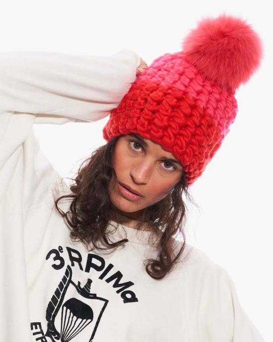  미샤램퍼트 모자 미샤 램퍼트 캔디 | 토마토 컬러 블록 비니 + 토마토 XL 폼폼