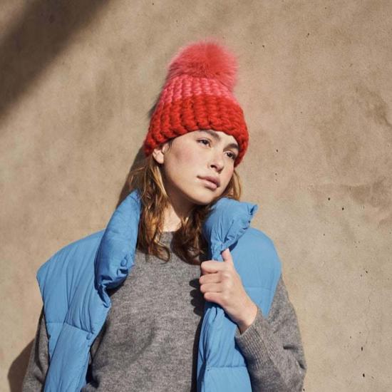  미샤램퍼트 모자 미샤 램퍼트 캔디 | 토마토 컬러 블록 비니 + 토마토 XL 폼폼 - MISCHA LAMPERT