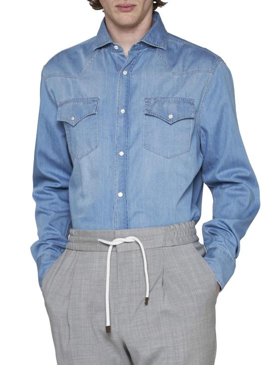  브루넬로 쿠치넬리 데님 셔츠 클래식 셔츠 블루 - BRUNELLO CUCINELLI