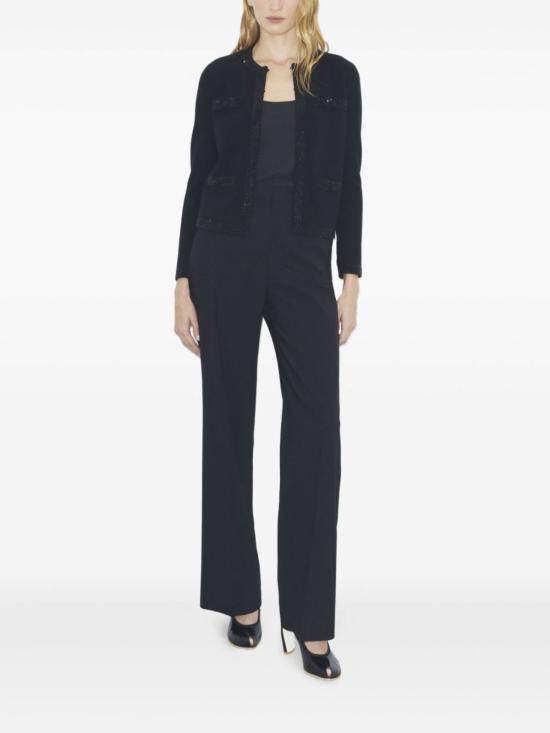  토리버치 스웨터 토리 버치 장식 트림 앞주머니 라운드넥 긴팔  블랙 - TORY BURCH