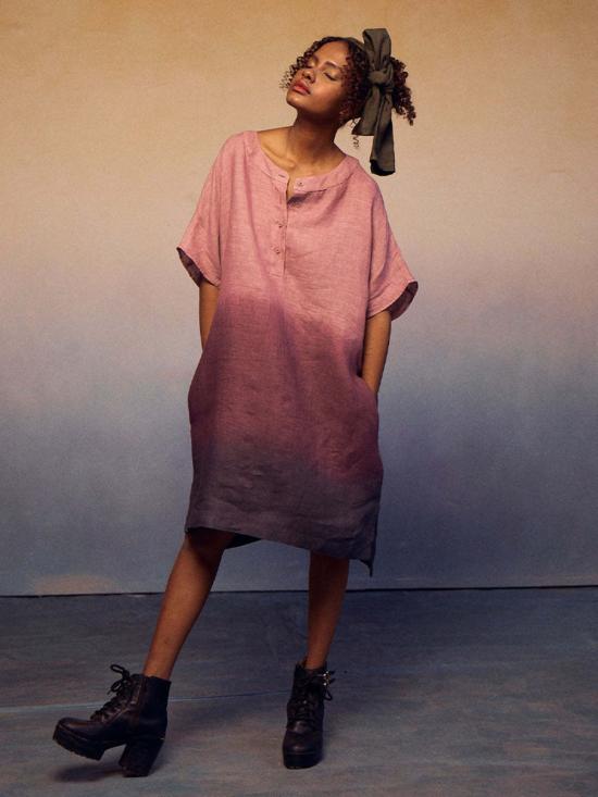  이키비 숏 원피스 옴브레 블록 드레스 라벤더/플럼/차콜